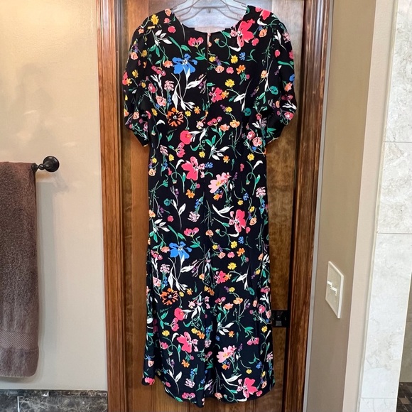 A New Day Women's Puff Short Sleeve Ruched A-Line Dress Black Floral Sz XL EUC - Picture 2 of 15